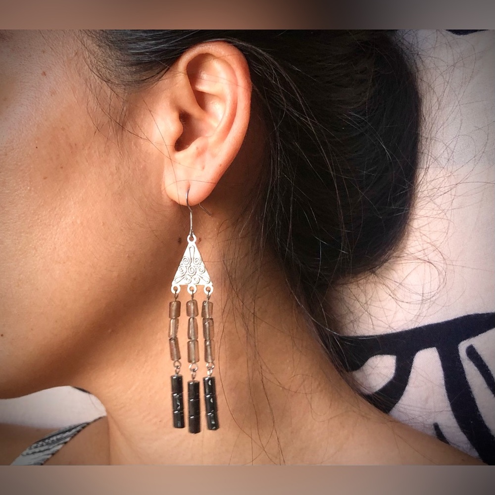 Hematite and Glass Earring Set